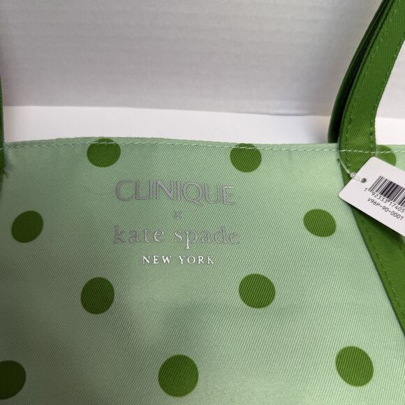 Kate Spade x Clinique Green Polka Dot Tote Bag Plus 2 Small Cosmetic Bags New - Picture 7 of 8